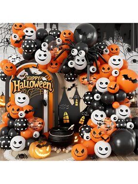 Halloween Balloon Garland Arch Kit, Black Orange White Balloons